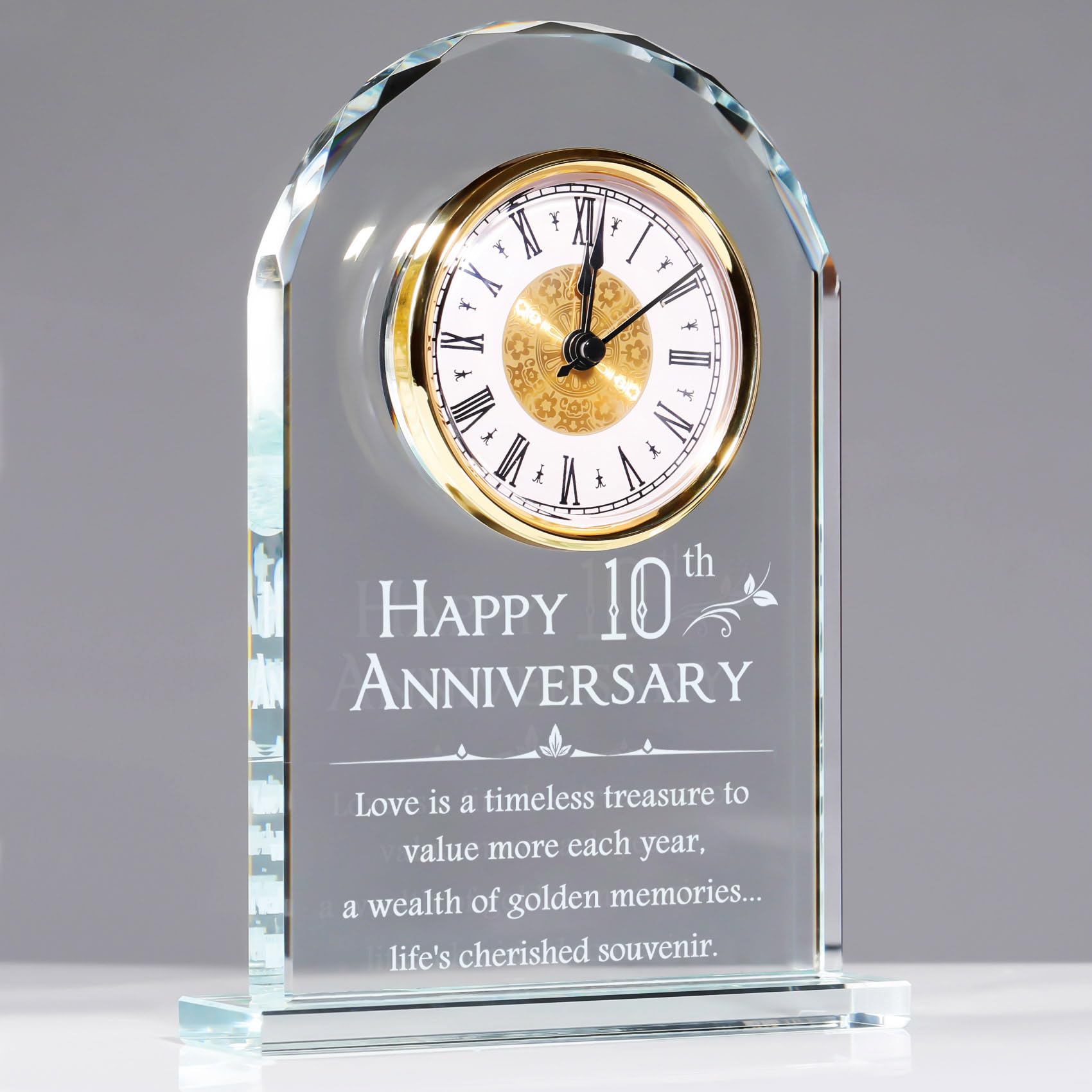 YWHL10 Year Anniversary Clock Gifts for Her, 10th Wedding Anniversary Glass Keepsake Gift for Couple (Battery not Included