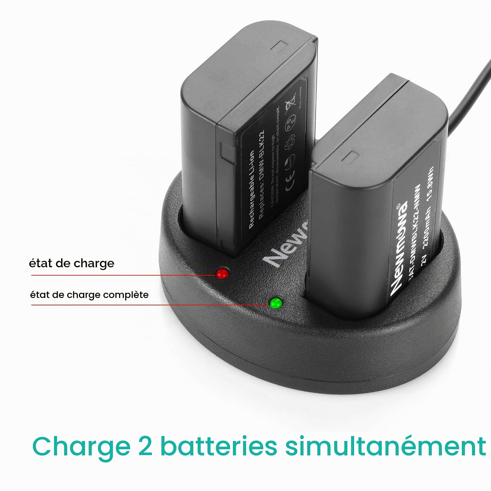 Newmowa DMW-BLK22 Batterie (2 accus) et Chargeur Double USB pour Panasonic
