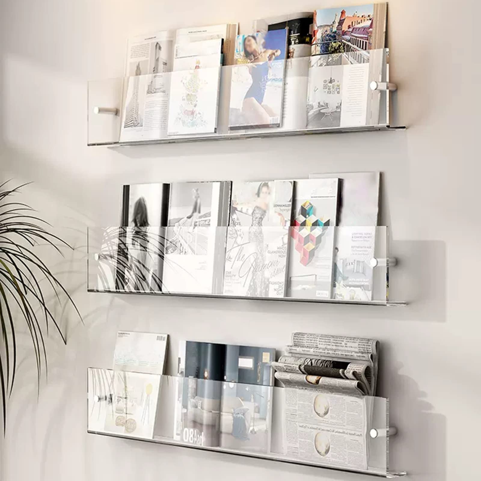 Jkjzsalj Wall Mounted Magazine Display Rack,3 Pack Clear Acrylic Brochure Holder,Suitable For Waiting Room/Living Room/Office/Home Display