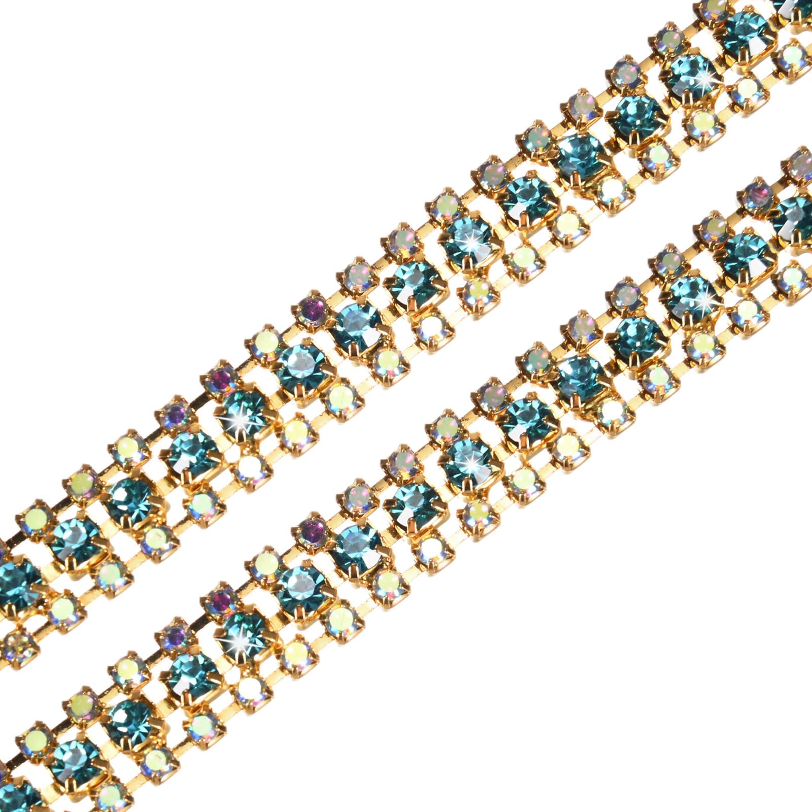 Tiras de diamantes brillantes M METERXITY con base dorada para adornos de vestidos, 2 uds