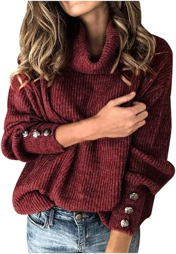 Lolvmvchi Loose Sleeve Knitted Sweater Button...