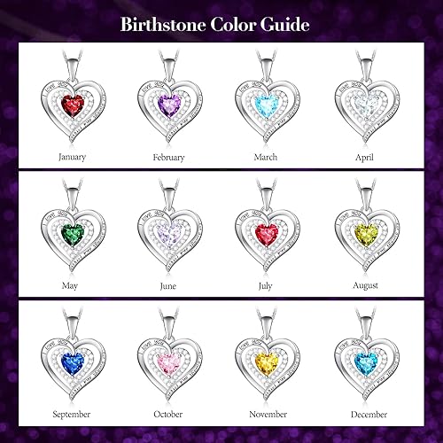 Miniatura 7 de Collar de plata de ley 925 con piedra natal de corazón para mujer, joyería para esposa, oro rosa, collares chapados en oro blanco de 18 quilates, te