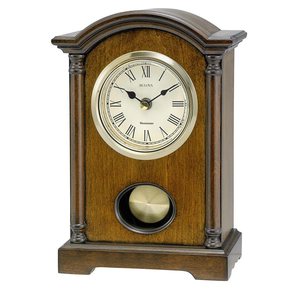 Bulova B7466 Dalton - Reloj de Mesa de péndulo con Acabado de Campanilla, Madera, Color marrón Nogal