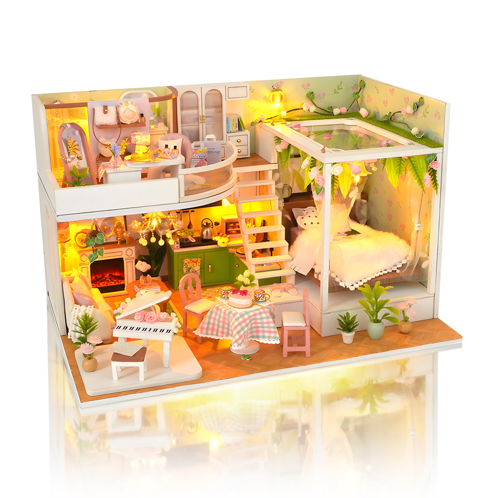 Cuteefun DIY Miniature Dollhouse Kit with Dust Cover, Handmade Crafts for Adults Teens, 1:24 Scale, Unique Gift for Birthday Christmas (Blossom Nook)
