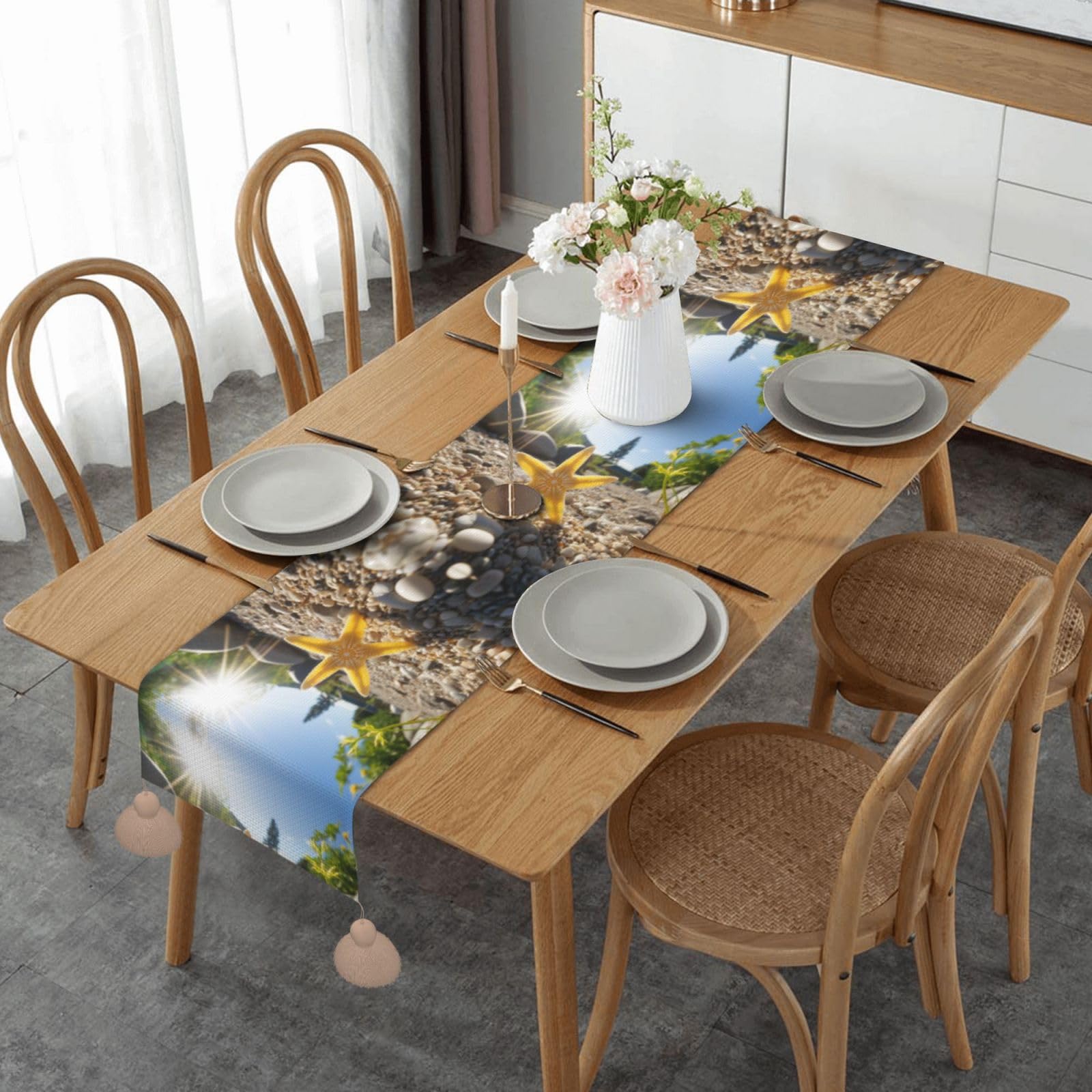 Chemin de table imprimé étoile de mer déco rustique ferme et mariage