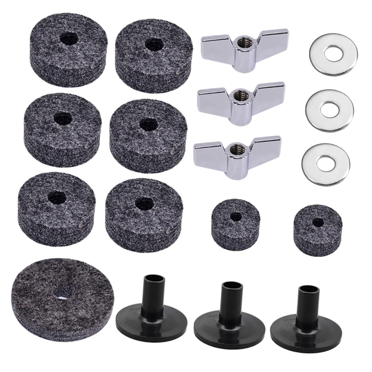 BESTonZON Drum Cymbal Set 18 in 1 Kit Felt Washers Cymbal Sleeves Wing Nuts Hi-hat Felts for Strain Relief