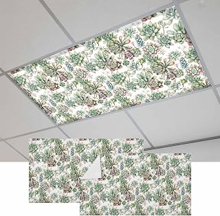 2 PCS Fluorescent Light Covers - Summer Multi-Meat Plants Magnetic Light Filters for Ceiling Light,Watercolor Botanical Light Shade Panel for Office Classroom Home Decor,4 x 2 Feet