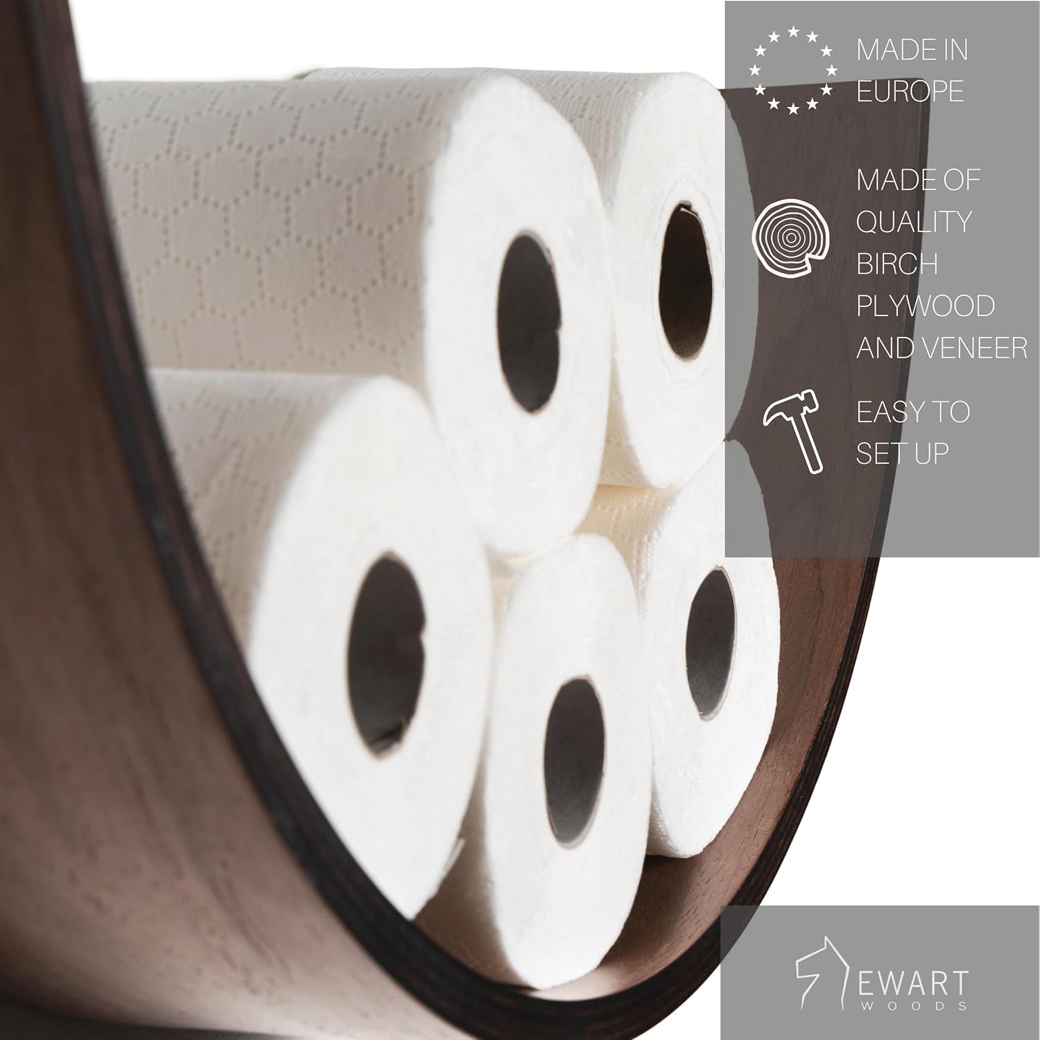 Toilet Paper Holder with Shelf, Wooden Walnut WC Roll Storage, Floating Rolls Rack for Spare Toilet Roll, Unique Holders for Bathroom, Oak Wall Mounted Toilet Paper Storage (Wenge)