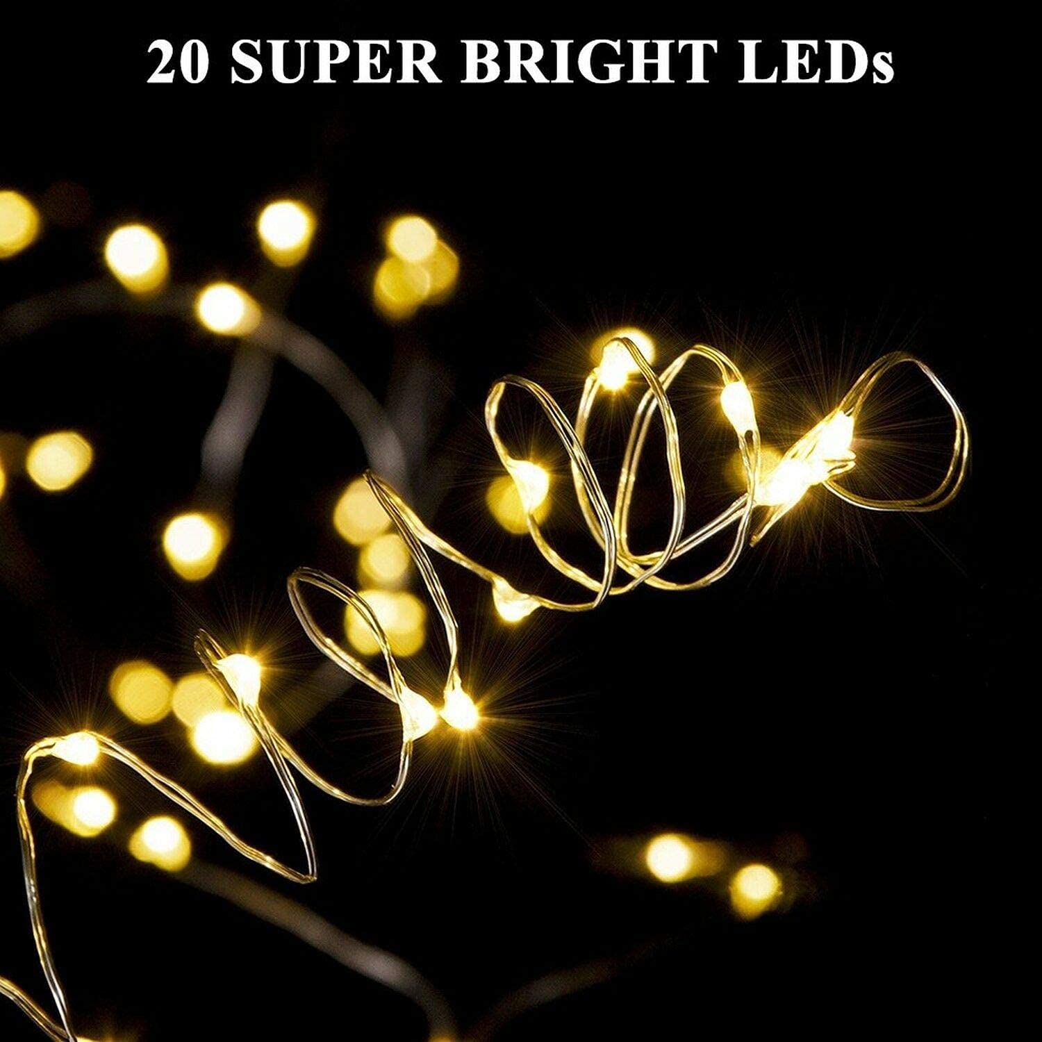 Stringa di luci in Filo di Rame con Sughero for Bottiglia di Vino da 20 LED, Funzionamento a Batteria da 2 m for Diwali, Natale, Valintine, Decorazione /631/3005