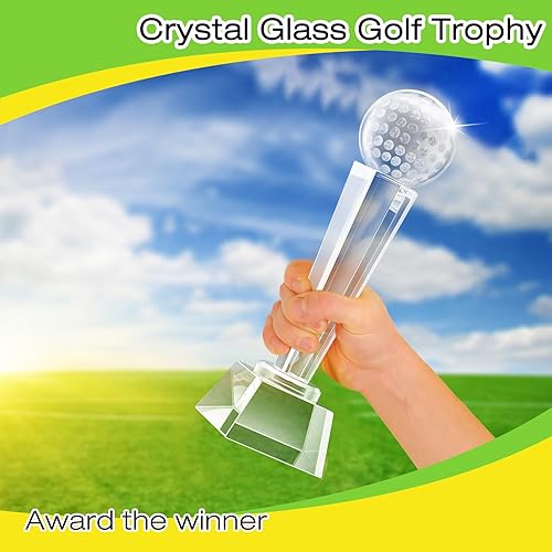 Miniatura 4 de Meooeck 8 trofeos de golf de cristal con caja de regalo de 9.1 x 2.8 pulgadas, gran trofeo de golf, copa de trofeo premio campeón para adultos y