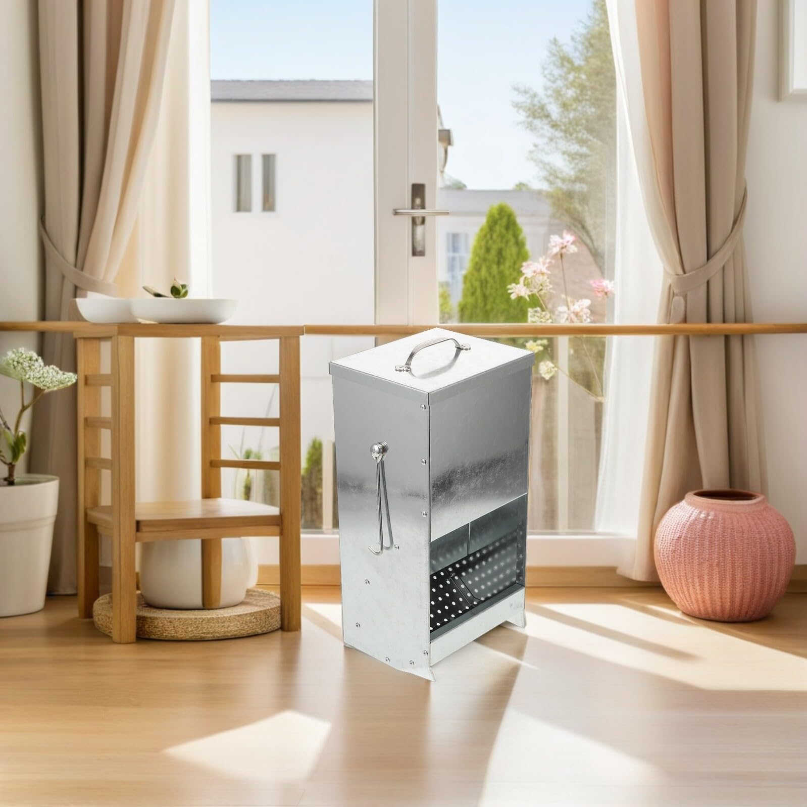 ARTIBETTER Distributore Cibo Coniglio Metallico con Coperchio Magnetico e Ganci Laterali Mangime per Coniglietti Furetti e Piccoli Animali Mangiatoia Compatta e Resistente per Gabbie e