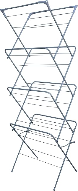 CLOTHES AIRER LAUNDRY DRYER CONCERTINA WINGED TOWER INDOOR OUTDOOR PATIO HORSE (White, 4 Tier)