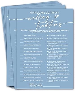 Bridal Shower Games Cards, Wedding Traditions Why Do We Do That, 25 Game Cards with 1 Answer Card, Engagement Party Wedding Games for Guests, Minimalist Blue Wedding Party Supplies - B08