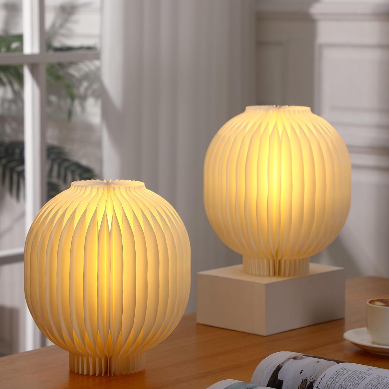 2 Sets Paper Table Lamps Honeycomb 3D Warm Light Lamps with Wire Length 30m Magnetic Closure Honeycomb for Decoration Bedroom Nightstand Living Room Office