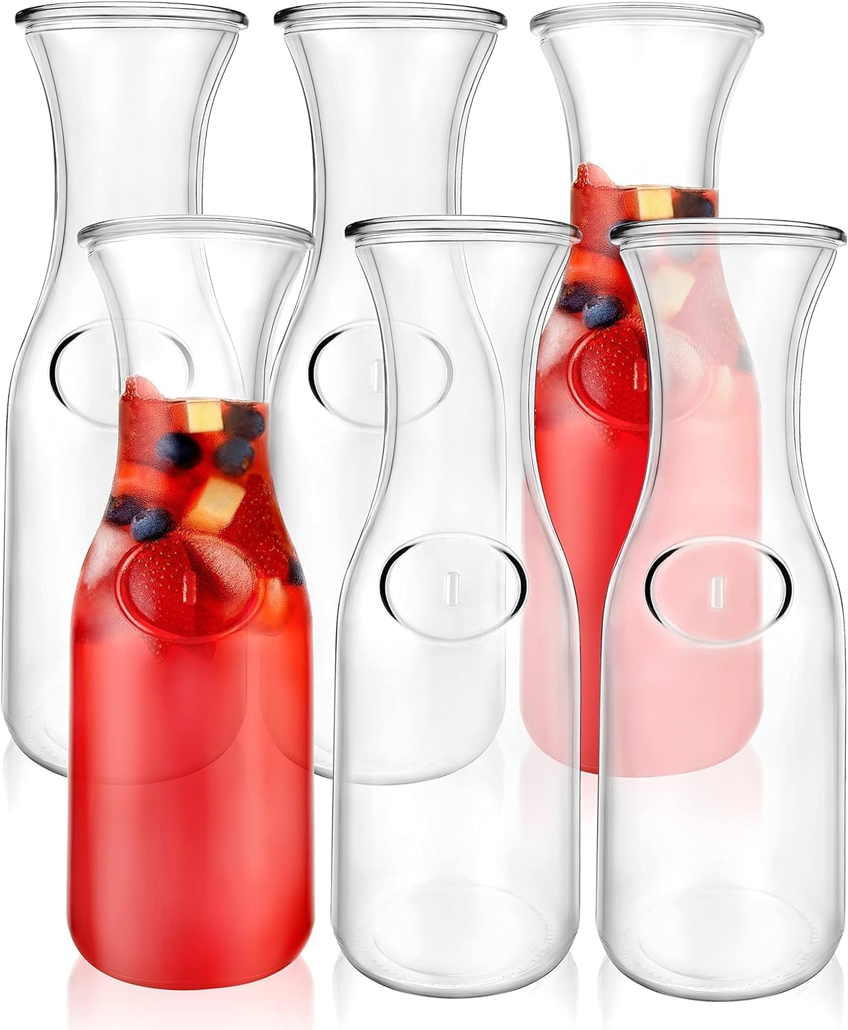 Lux Glass Carafe Set, 1 Liter Drink Pitcher & Wine Decanter, Mimosa Bar Carafes & Juice Glasses, Easy Pour Bottles, 34 oz