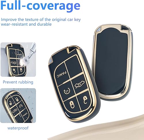 Miniatura 3 de Funda para llave de automóvil para Jeep y Dodge con llavero dorado para Grand Cherokee Renegade Chrysler Durango Challenger Journey Caravan RAM