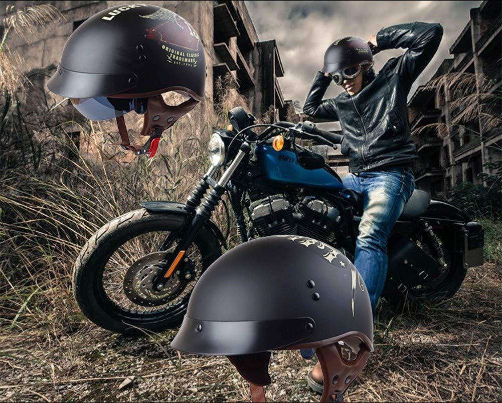 HZIH Retro Casco Mezzo, Casco per Moto Occhiali da Sole Visiera Uomo e Donna Casco Mezza per Adulti Scooter da Strada Sempre in Sella Mezzo Casco/DOT/ECE Approvato