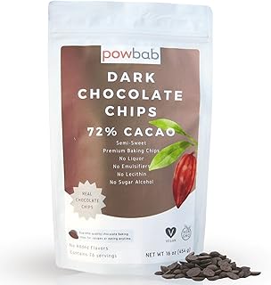 powbab Dark Chocolate Chips - 72% Cacao Organic Semi Sweet Chocolate Chi...