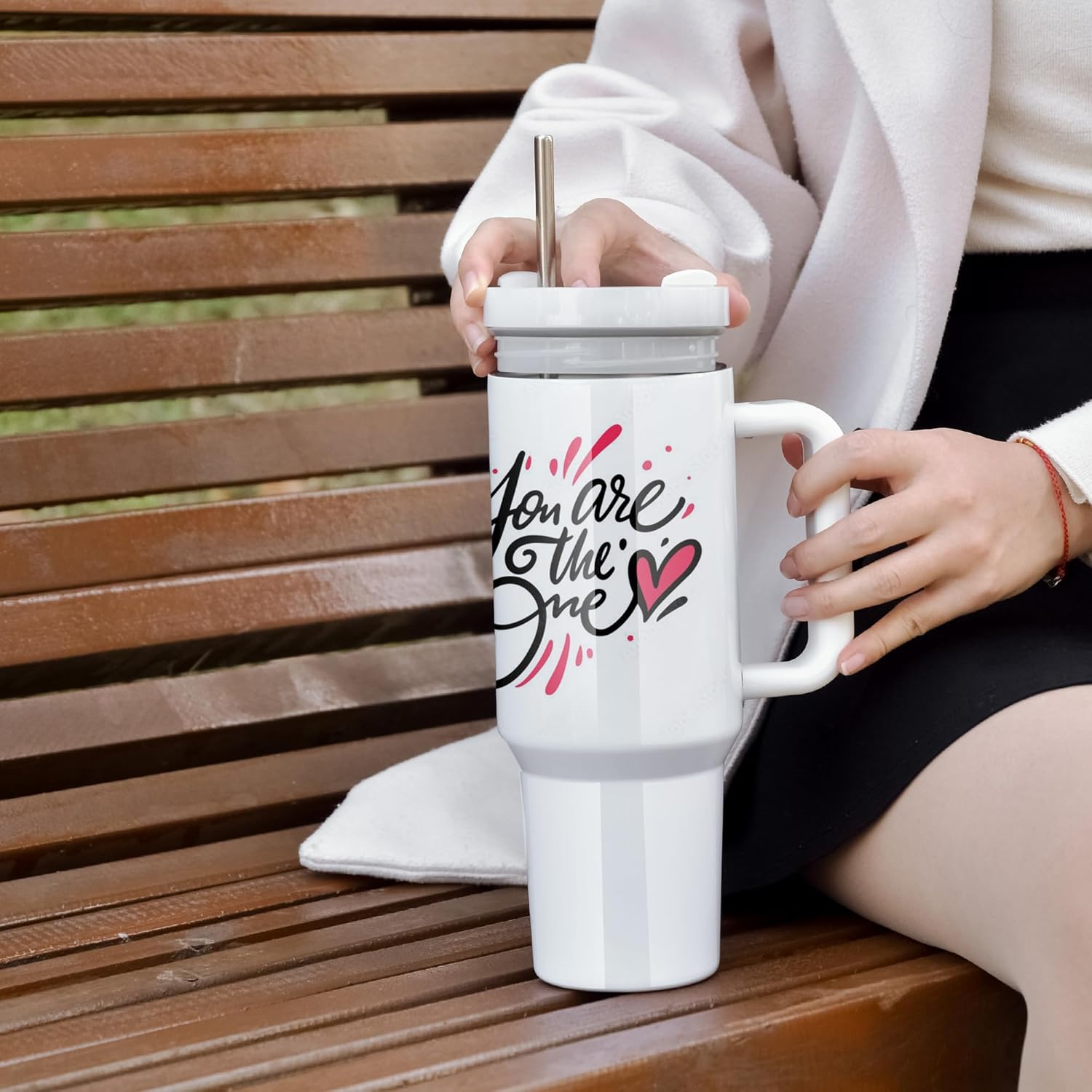 AGH 4 Pack 40 oz White Sublimation Tumbler with Handle, Stainless Steel Straw, Insulated Double Wall Vacuum Reusable Cups with Leakproof Lid - Image 5