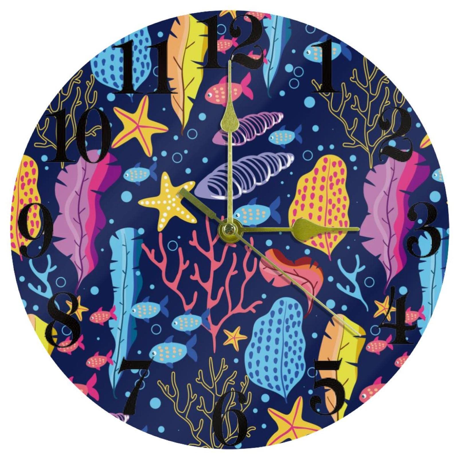 Horloge murale ronde marine à quartz silencieuse pour cuisine et bureau