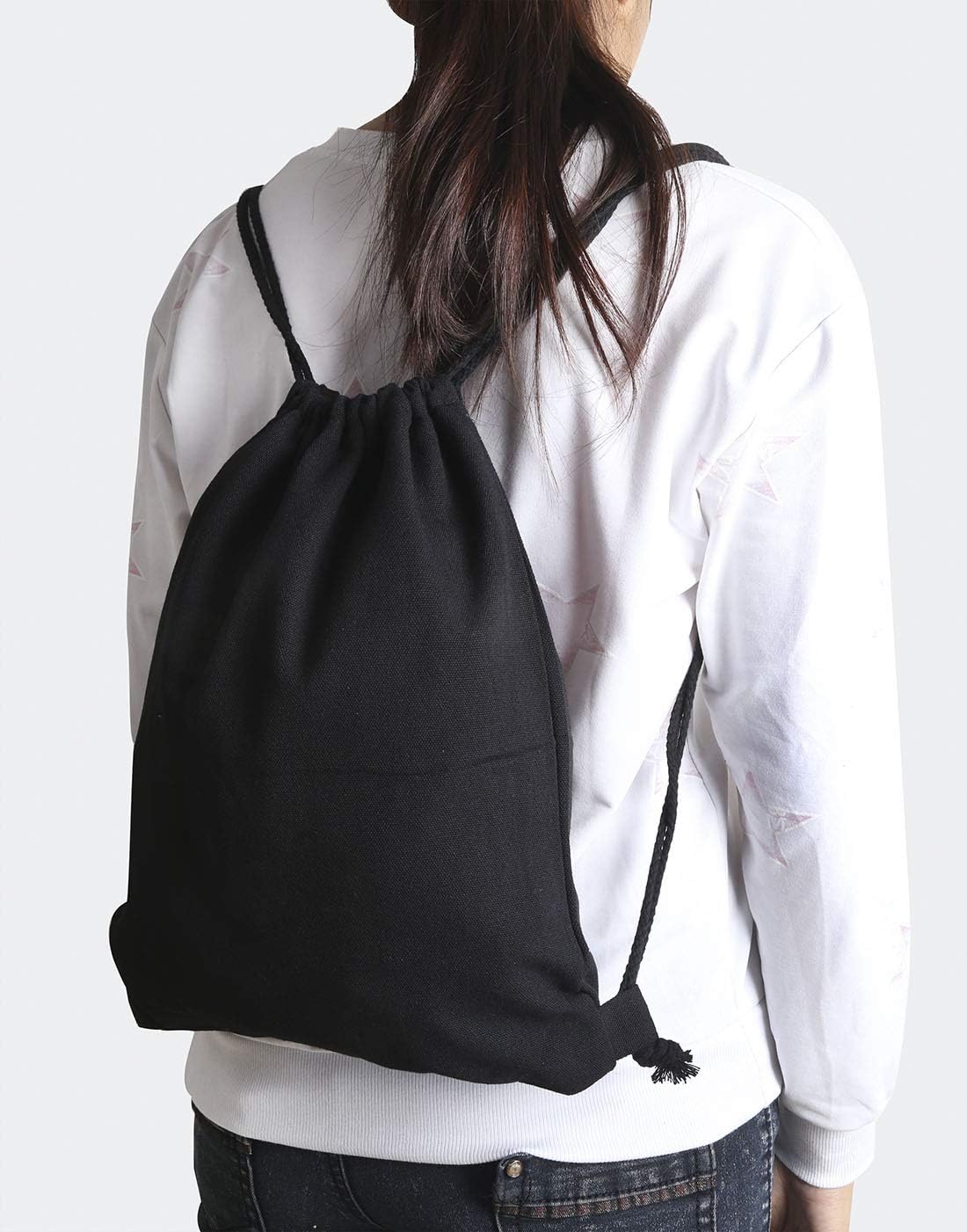 Cotton Canvas Drawstring Backpack Bag Sport Gym Sackpack String Sack Bags Pack of 2, Black - Image 2