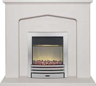 Adam Cotswold Fireplace Suite in Stone Effect with Eclipse Electric Fire in Chrome, 48 Inch