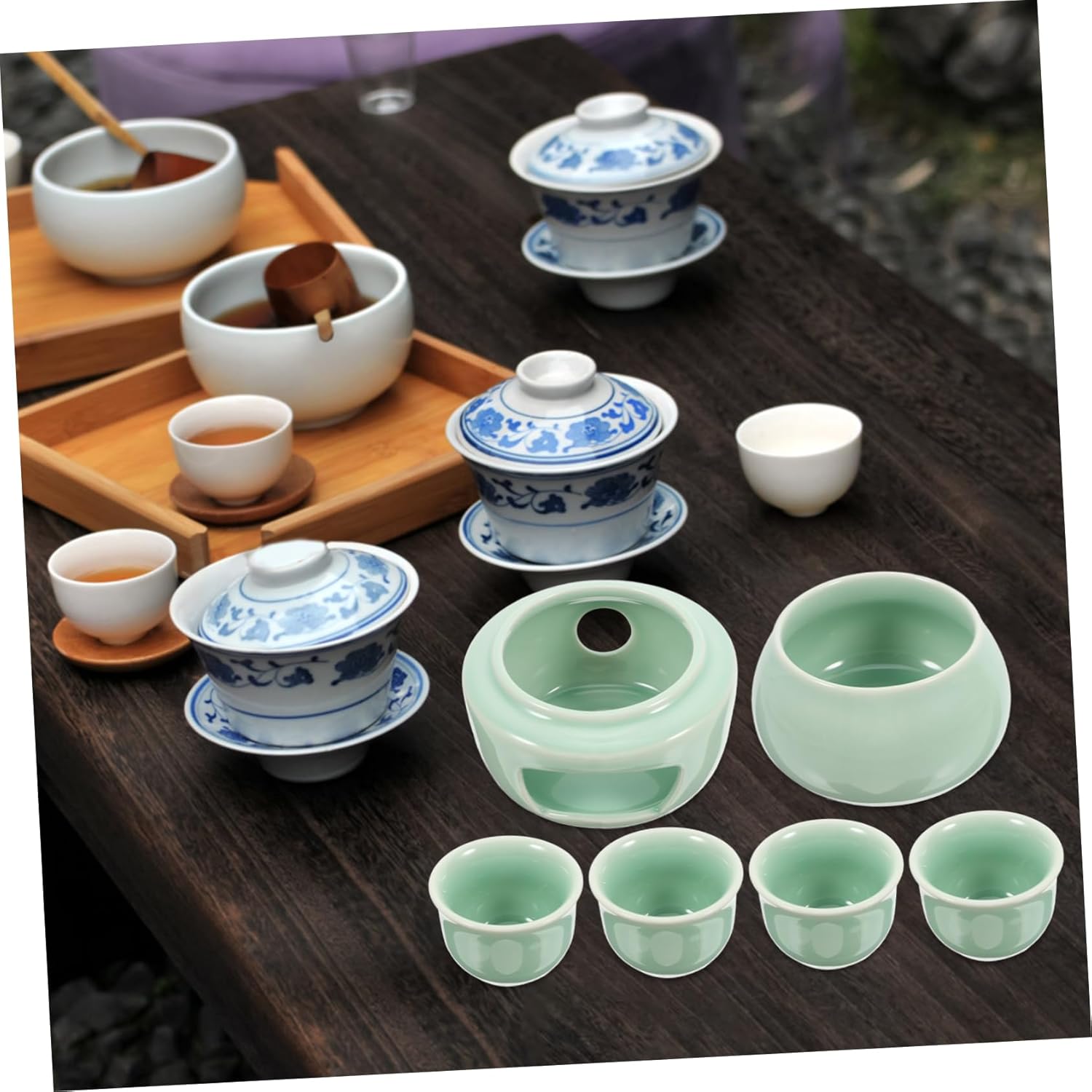 Ciieeo Ceramic Sake Warmer Set with Cups Traditional Japanese Sake Pot and Warming Bowl for Hot Liquor Use for Home and Restaurant