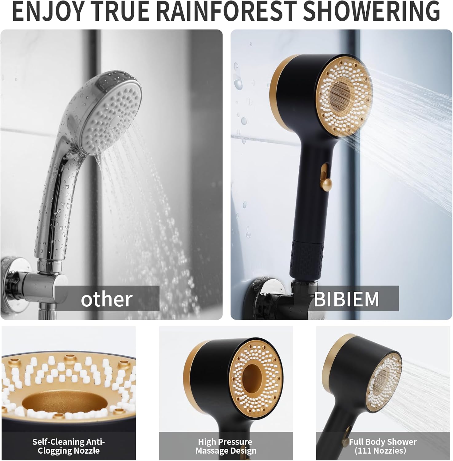 Multi-function filter handheld showerhead with built-in Vitamin C fragrance ring, featuring an NSF-certified filtration system, ideal for hard water environments.