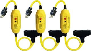 Electriduct GFCI Inline 15 Amp with 2FT Triple Tap Cord UL Outdoor Waterproof 15 Amp 12 Gauge Auto Reset GFI Adapter (3 Pack)