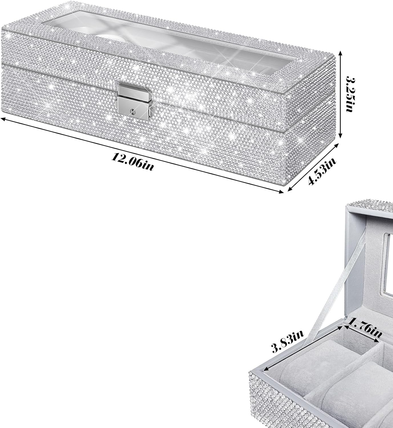 Yivaiks Watch Box Case Bling Rhinestones Watch Holder for Women with 6-Position Storage Luxury Organizer