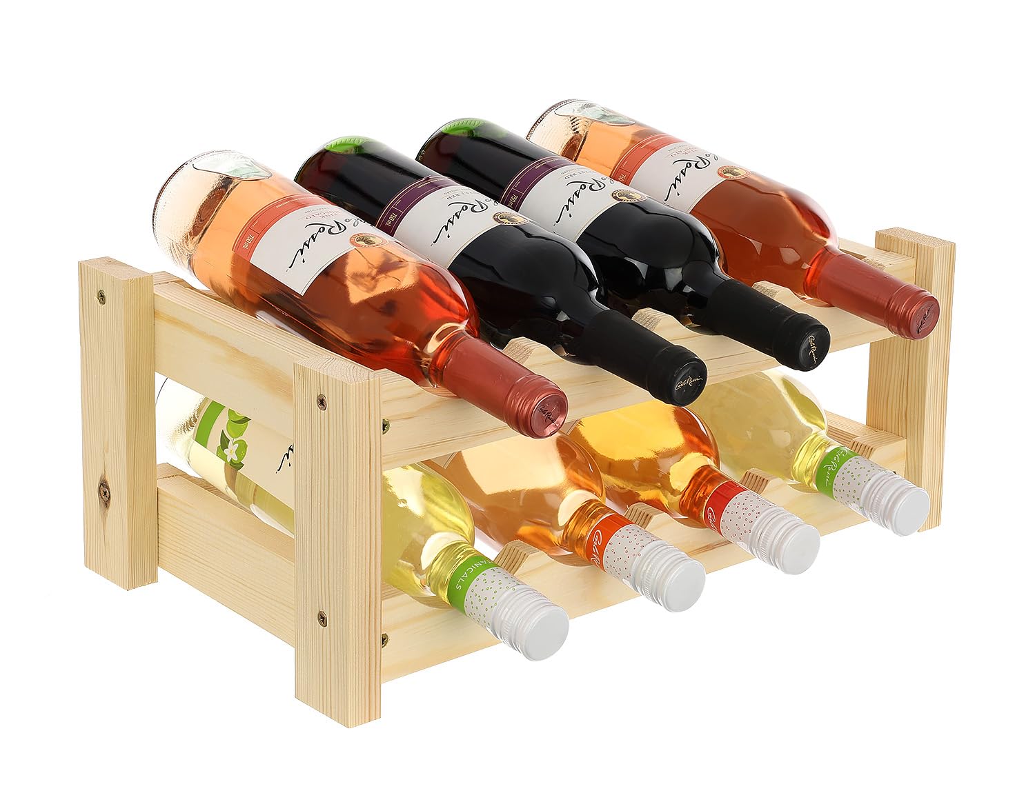 GoodFreshDecor Botellero Vino Organizador De Botellas Capacidad De 8 Botellas Madera De Pino Estantería De Vino Estabile 43 x 24 x 17,5 cm Color Natural