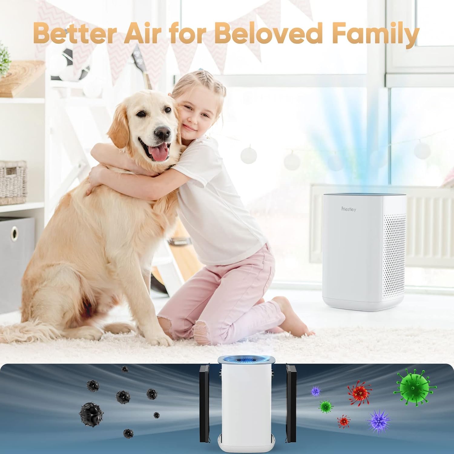 Air Purifiers for Home Large Room up to 1100 Ft² + 2PACK Replacement Filter with 3 Stage Filtration