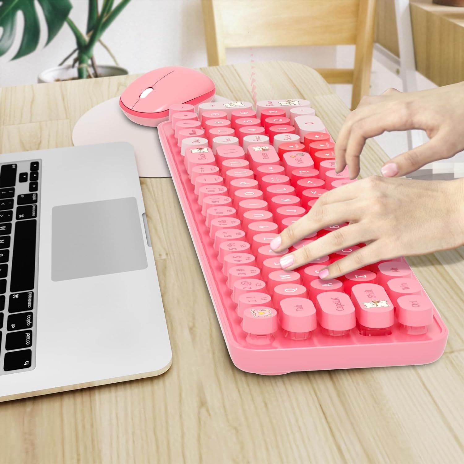 Ergonomic Wireless Keyboard and Mouse, Mechanical Gaming Set with Wrist Rest & OTG & Brush Ideal for Windows PC, Home, Office and College Purple