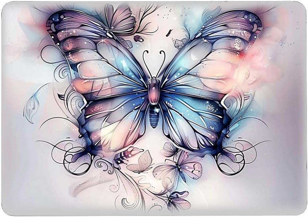 Compatible with MacBook Air 15 Inch 2023 2025 Release M2 A2941 M4 A3241 Plastic Black Computer Case for Girl Boy Fashion Pattern Dreamy Fantasy Blue Purple Pink Butterfly