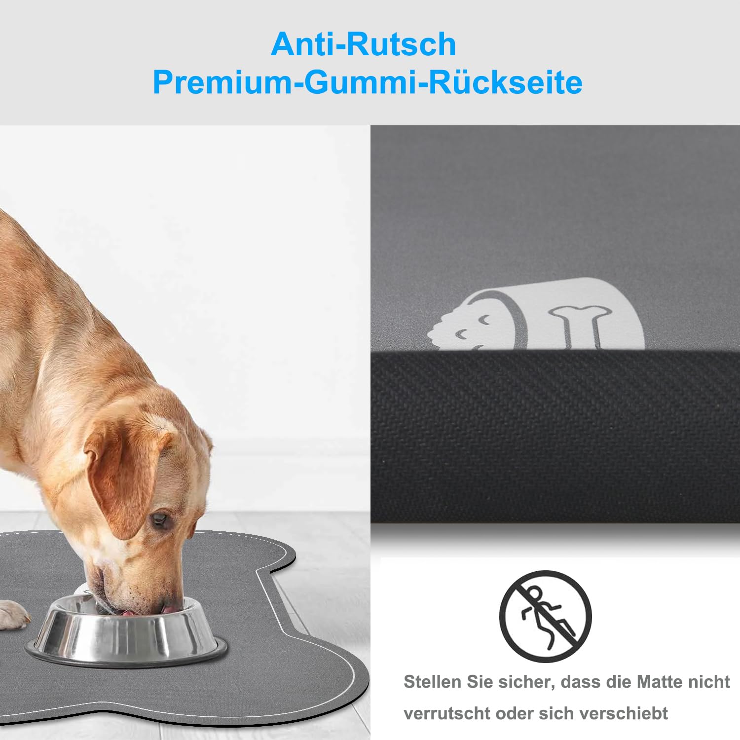 Tappetino Assorbente Per Ciotole Cani E Gatti - 40x60 Cm, Impermeabile, Antiscivolo, Motivo Zampa, Grigio