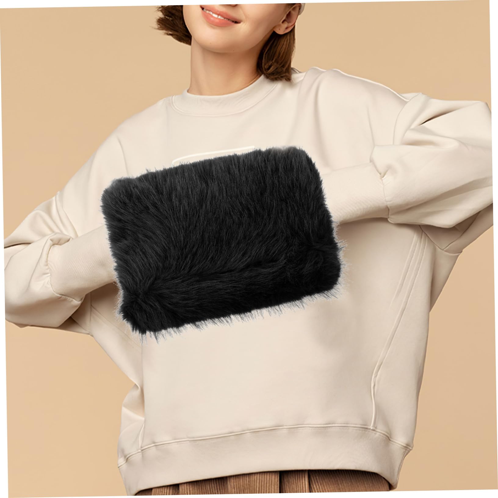 Toyvian Kunstpelz Handmuff Damen Winter Warmer Handschuh Muff Tragbar Handwärmer Tasche Für Outdoor Kalte Jahreszeit Schwarz
