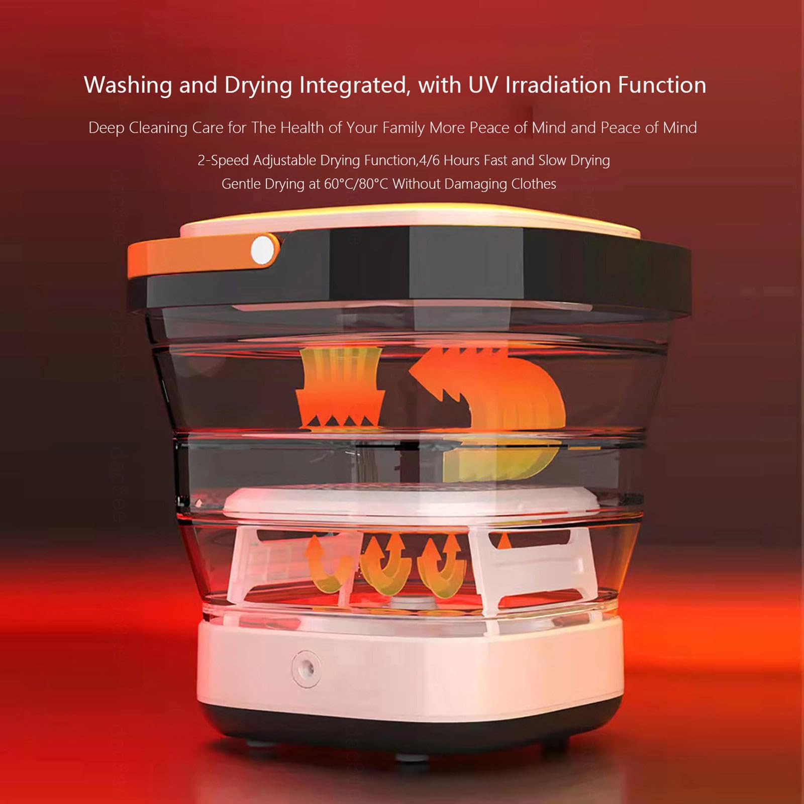 Lavadora Secadora Integrable 60/80℃ Secado y UV Lavadora Secadora Integrable Potencia:60W,Rueda de Onda 4D Mini Lavadora para Calcetines Ropa Interior,White