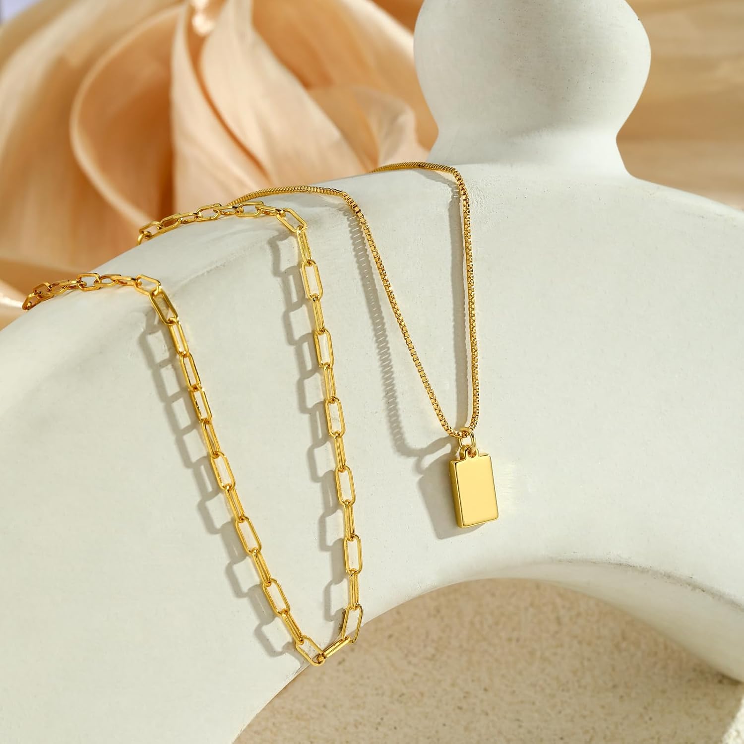 Dainty Gold Layered Necklace for Women,14k Gold Plated Paperclip Link Chain Cross Bar Heart Tag Cubic Zirconia Pendant Necklace Set,Gold Jewelry Gift for Women - Image 7