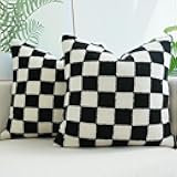 JOJUSIS Decorative Throw Pillow Covers Luxury Style Checkerboard Pattern Cushion Case Super Soft Faux Fur Wool Pillowcases for Couch Bedroom Pack of 2 (Black, 18 x 18-Inch)
