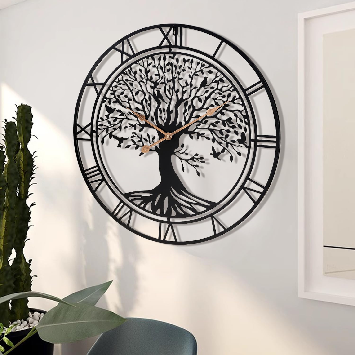 Grande albero della vita orologio da parete in metallo nero grande orologio da parete decorazione per la casa soggiorno orologi da parete con numeri Silent Mid-Century orologio moderno