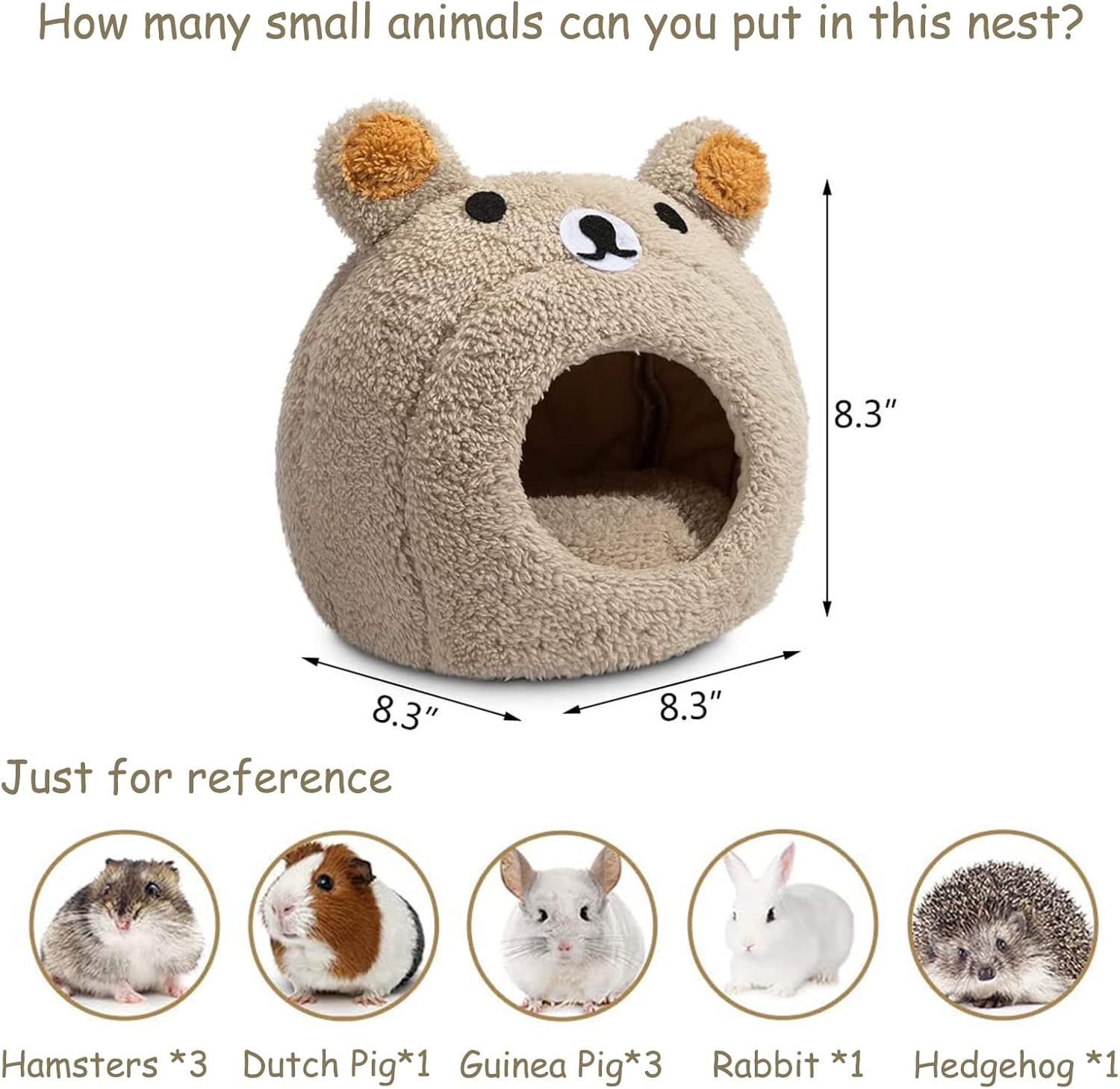 Hollypet Warm Small Pet Animals Bed Dutch Pig Hamster Nest Hedgehog Rat Chinchilla Guinea Habitat Mini House, Teddy Bear, Brown : Pet Supplies