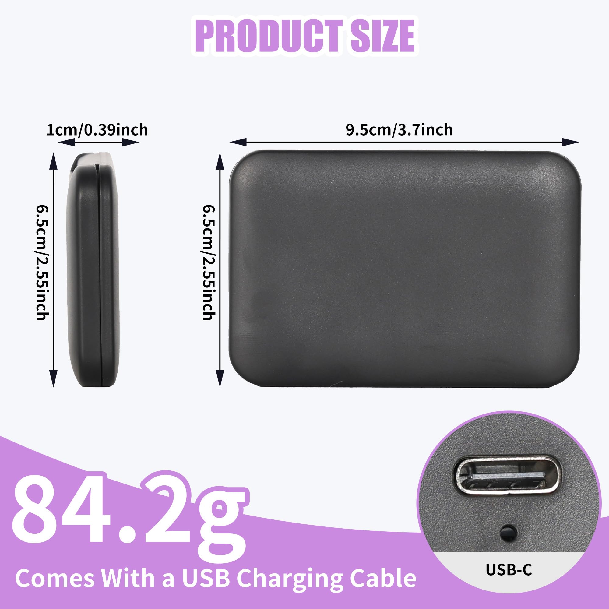 Espejo de Bolsillo con Aumento 1X/2X, Tira LED Tricolor, Brillo Ajustable 5-100%, Batería Integrada, Carga USB-C, Blanco/Negro