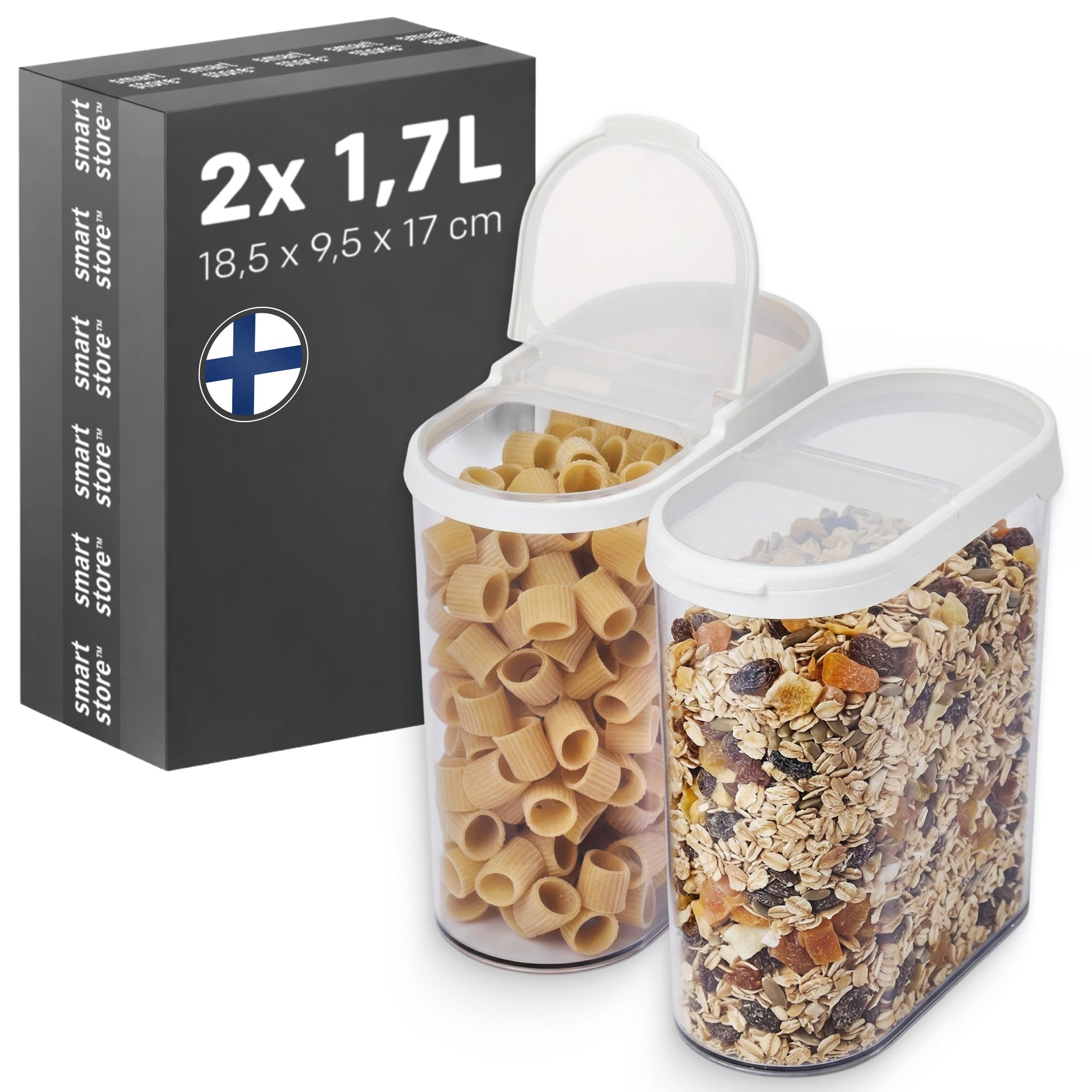 Smartstore Transparent Cereal Storage Containers, Set Of 2 X 1.7 L | Stackable, Clear, Flip Lid | Bpa-Free Kitchen Storage Containers | Pantry Food Storage Containers | Cereal Dispenser, Granola, Pasta, Rice