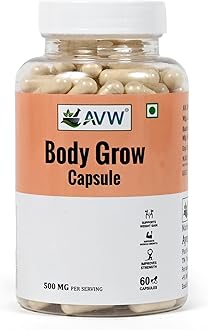 AVW Body Grow Capsules 500mg, 60 Capsules | New & Improved Formula | Ayurvedic Weight Gainer for Digestion & Muscle Mass | 100% Natural for Men & Women | Increases Strength & Appetite Naturally