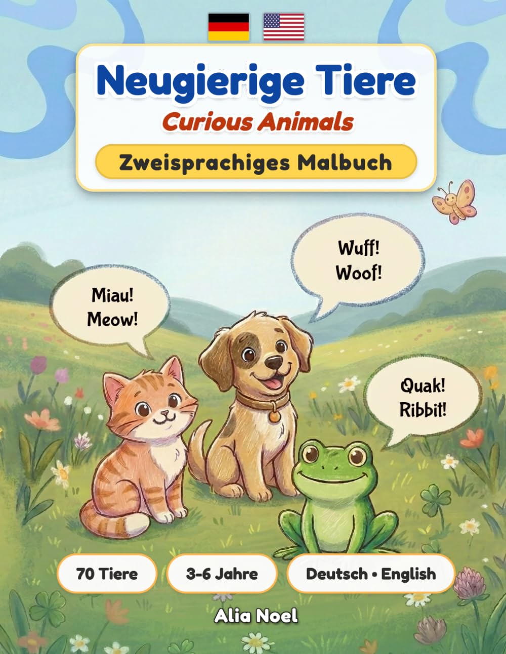 Neugierige Tiere: Zweisprachiges Malbuch Deutsch-Englisch | 70 Tiere und spannende Fakten | 3-6 Jahre