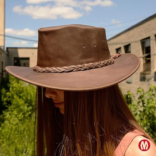Miniatura 8 de Minnetonka Sombrero plegable unisex  Sombrero vaquero de ala plana con diseño portátil ala hecha a mano de cuero de calidad Café Oscuro S