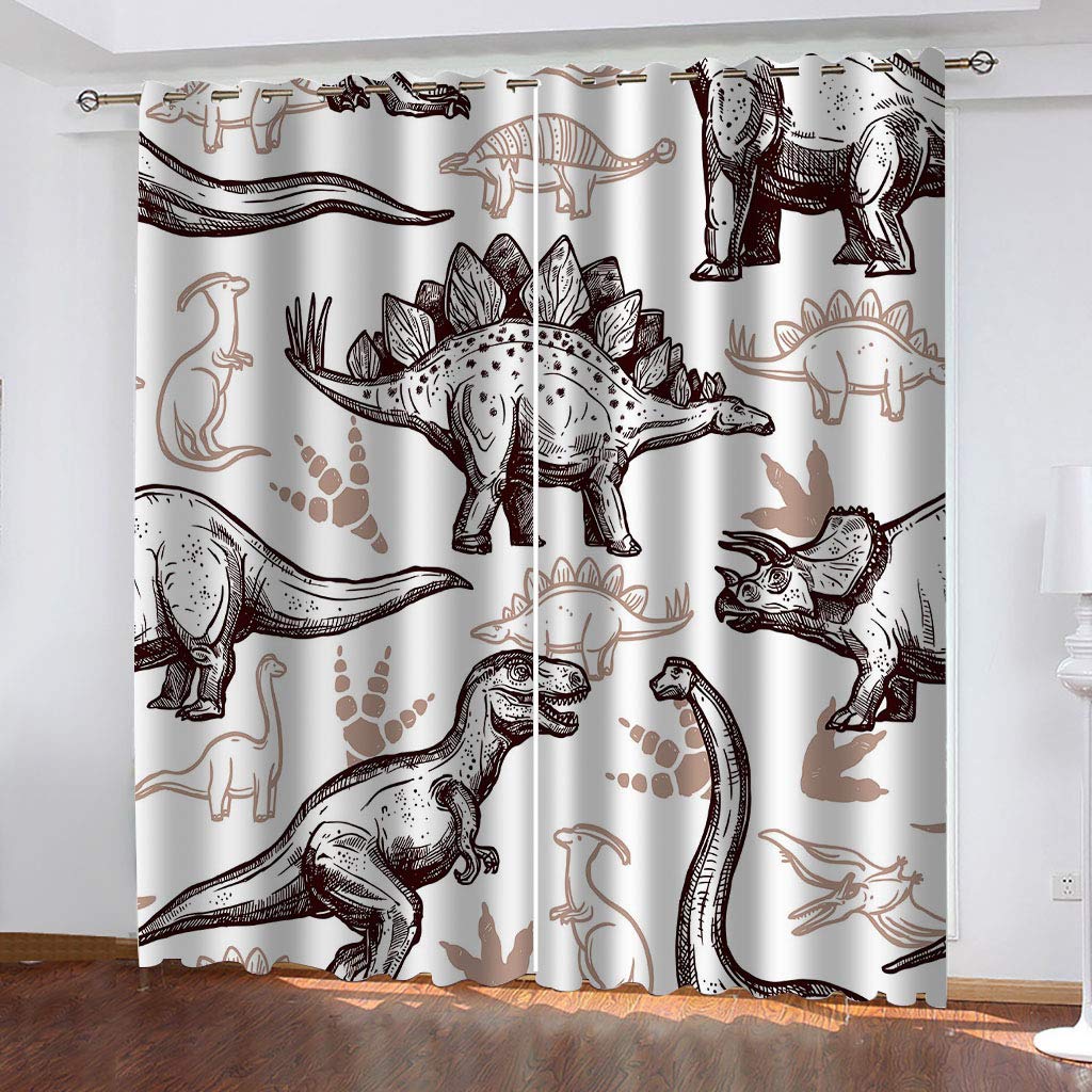 Oeillet pour Rideaux Dinosaure Animal Abstrait Motif 3D Impression 180x250 Cm Occultants Thermiques Isolants Anti Froid Rideau À Oeillets pour Chambre Salon Maison Fenêtre, Moderne
