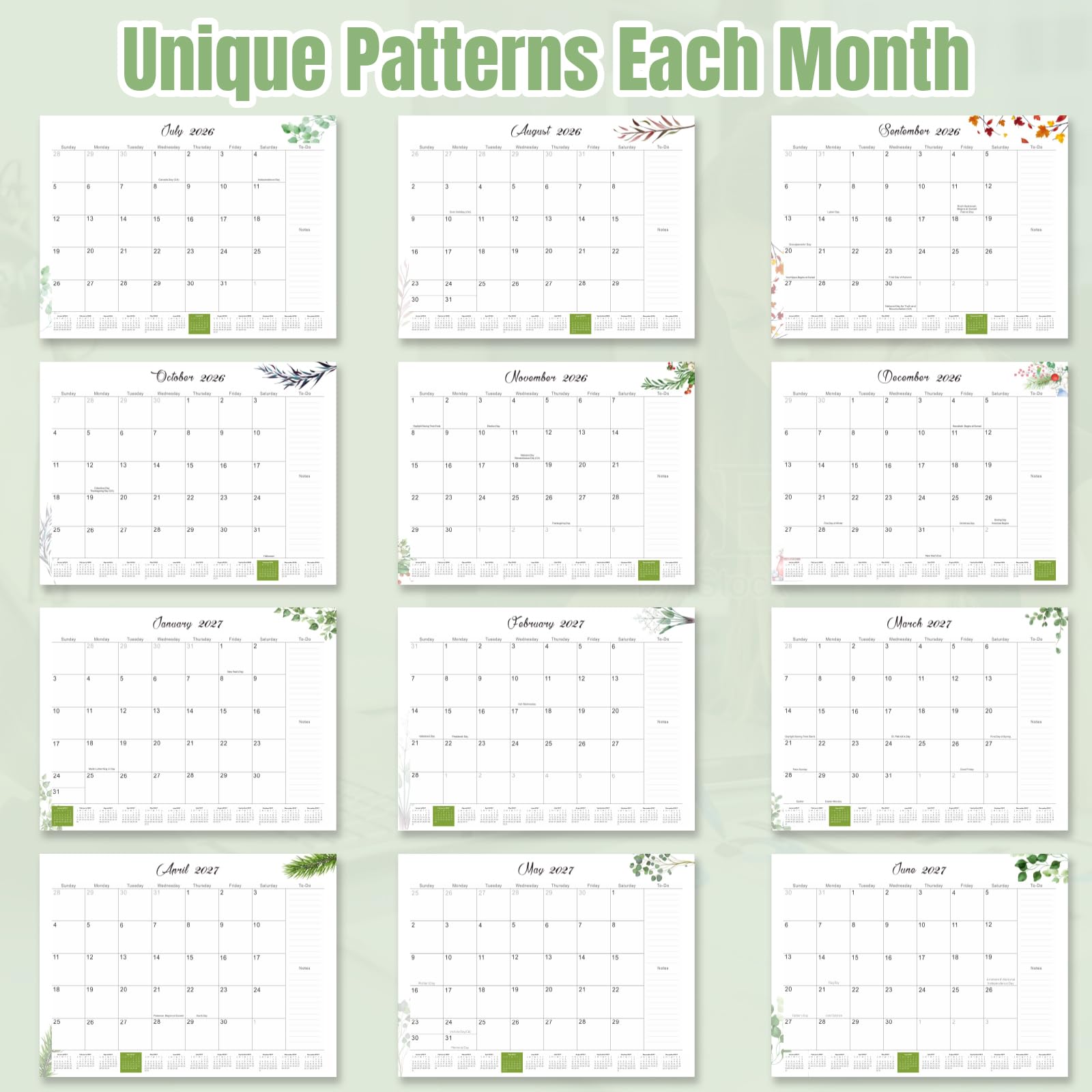 Calendrier de bureau 2026-2027 avec sous-main, 55,9 x 43,2 cm
