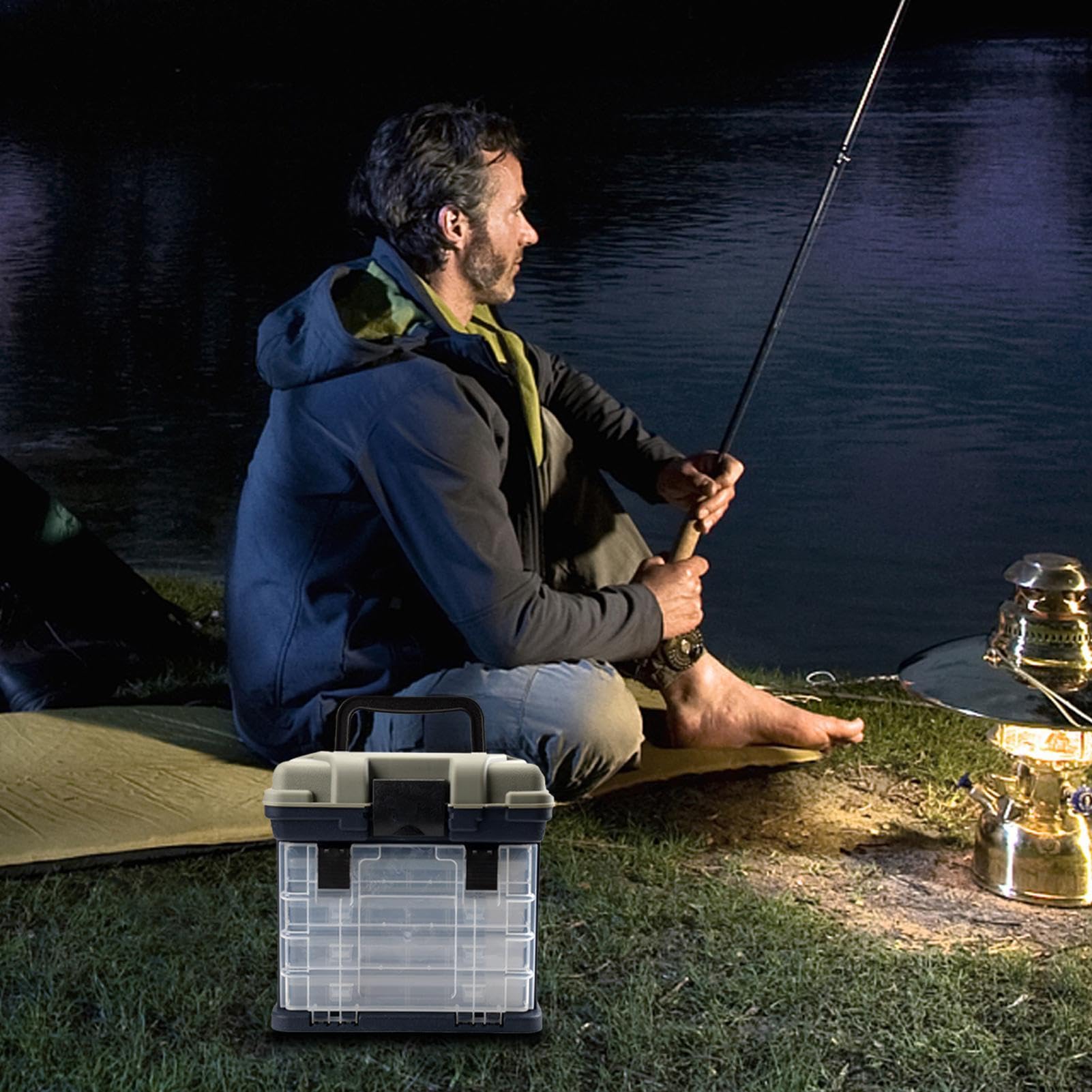Box di Attrezzatura da Pesca con Cassetta del Sedile - Scatola Esca Regolabile 4 Livelli
