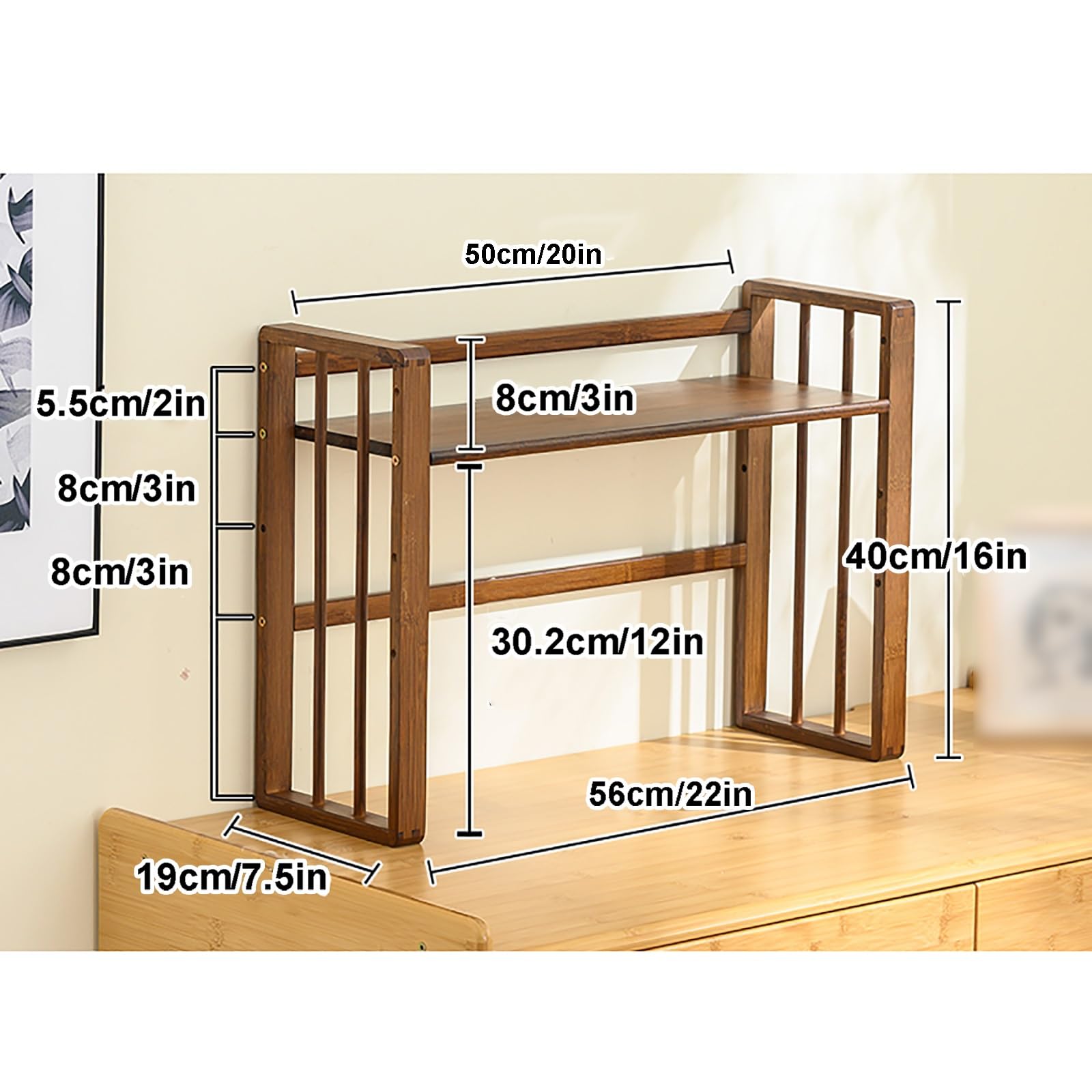 Mensola organizer da scrivania regolabile in altezza marrone per ufficio, scaffale autoportante con ripiano organizer da scrivania da 55,9 cm